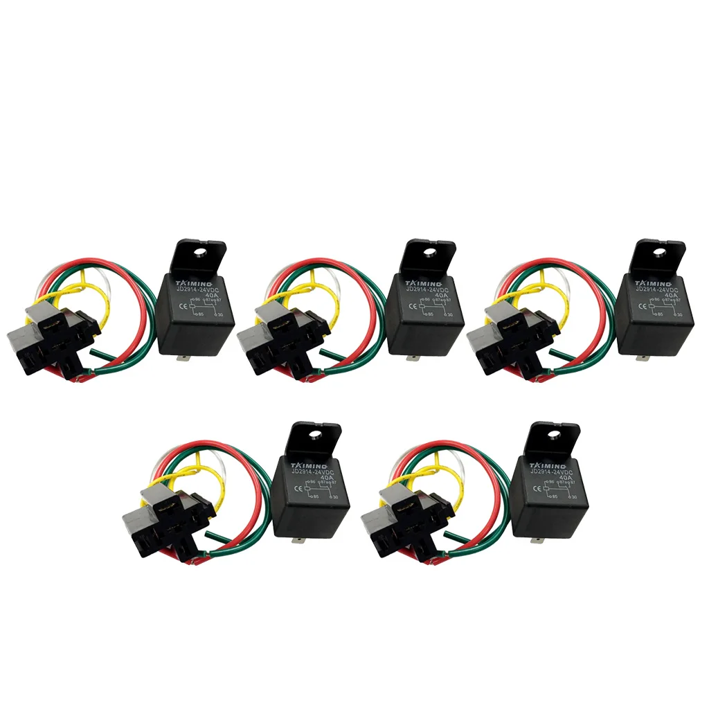 5Pcs 40A DC 24V Heavy Duty 5 PIN SPDT Relay with Prewired Socket Holder for Automotive Car