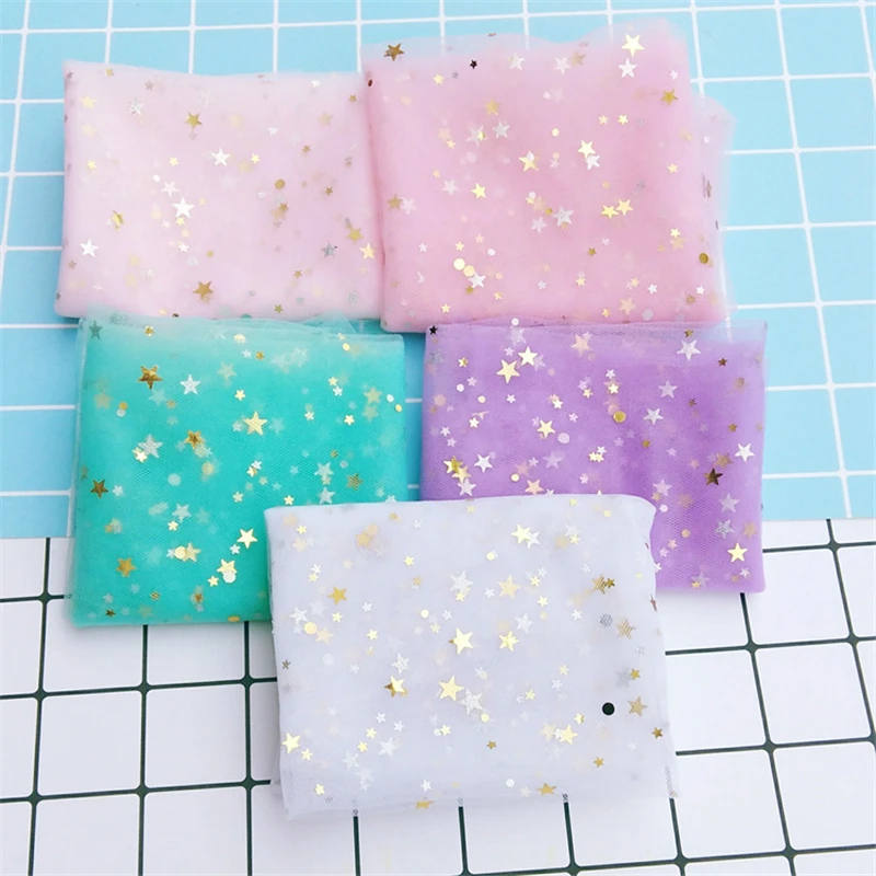 

New 80 * 70 Cm Stars Sequins Tulle Roll DIY Fabric Lines Crafts Wedding Decoration Crafts Festive Party Supplies
