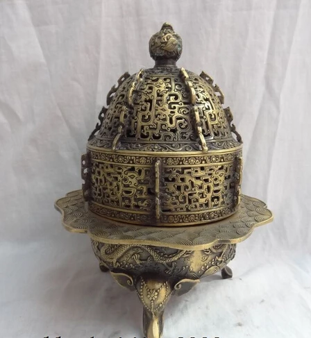 

xd 002714 Tibet Bronze Buddhist Fly Dragon Ball Statue Elephant Head Incense Burner Censer