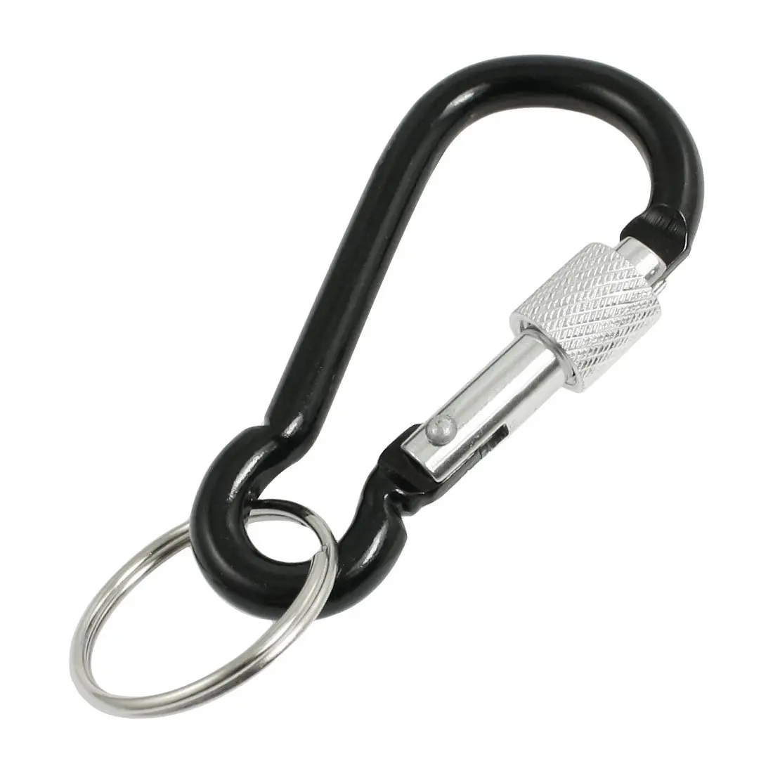 

6 cm Long Black Aluminum Alloy Screw Locking Split Ring Keyring Carabiner Hook