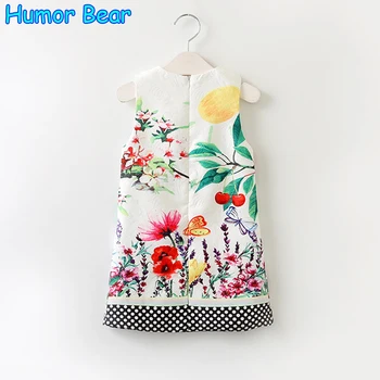 

Humor Bear Girls Dress 2017 New summer European and American Style Printing Design Kids Dress Children clothing
