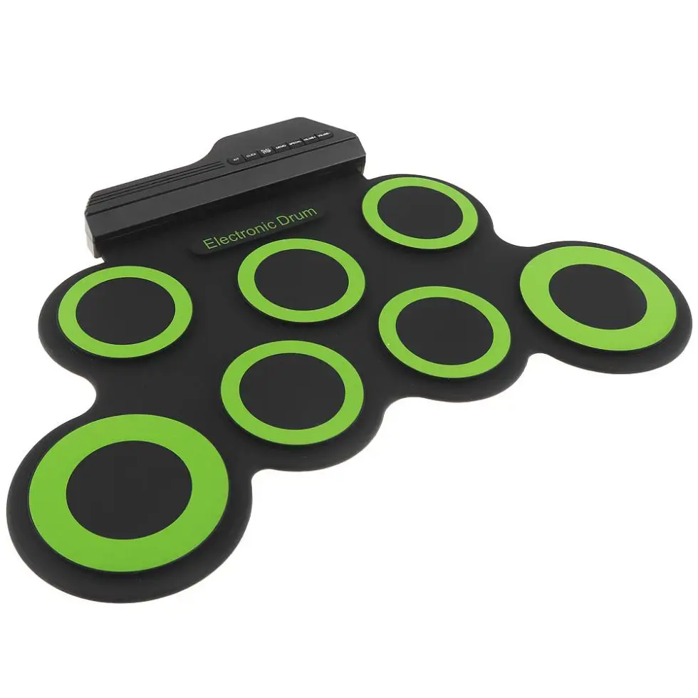 SLADE Портативный электронный цифровой USB 7 подушечек свернутый набор силиконовый зеленый Электрический барабанный комплект с барабанными палочками и поддерживающей педалью