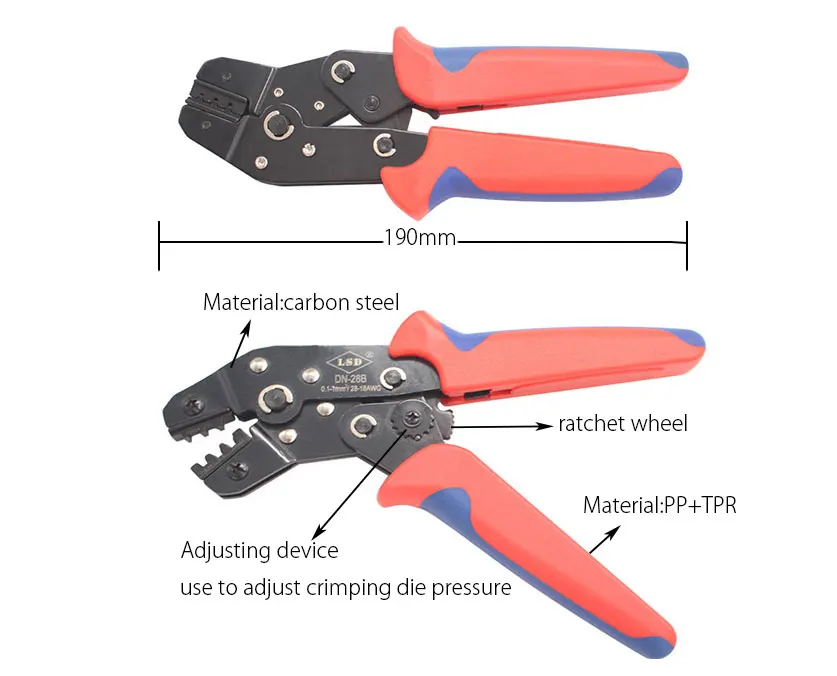 DN-28B обжимной инструмент для Dupont терминальный обжим KF2510 штекер RD1-1 AWG28-18 обжимные плоскогубцы 0,1-1mm2 электрик обжимные плоскогубцы электромонтажный инструмент