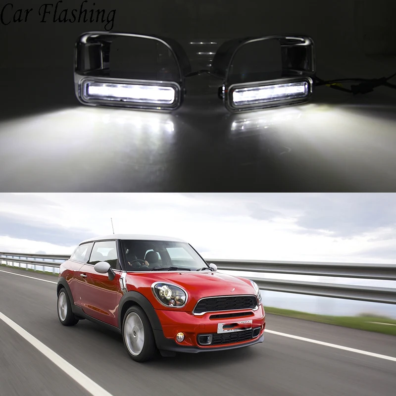 

Car Flashing 1Pair LED DRL Daytime Running Lights For BMW Mini Cooper Countryman Fog light with yellow turn signal