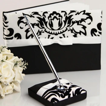 

Damask Guest Book Pen Set Satin Garden Theme With Bowknot Sash