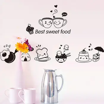 Kitchen happy Wall Stickers Coffee Sweet Food DIY Wall Art Decal Decoration Oven Dining Hall Wallpapers PVC Wall Decals