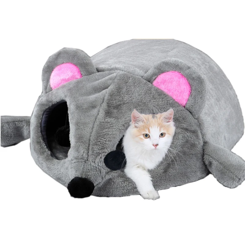 

YUYU Grey Mouse Shape Bed For Small Cats Dogs Cave Bed Removable Cushion,Waterproof Bottom Cat House Mouse For Cats