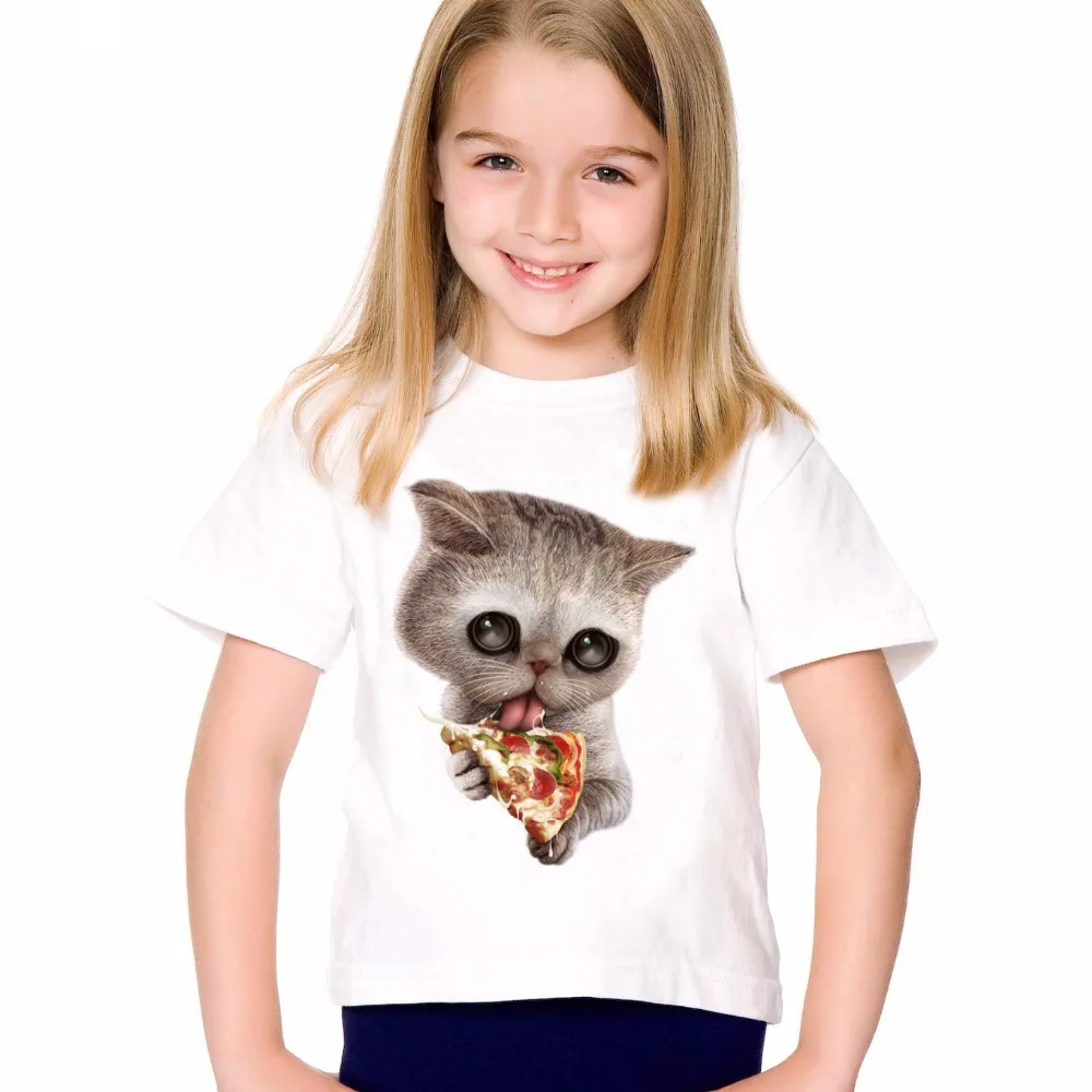 

TEEHEART Brand 2017 New Boys/girls's Modal T-shirt Big Eyes Cat Eat Pizza Printed 18M-10T Summer Children Casual Clothing TA620