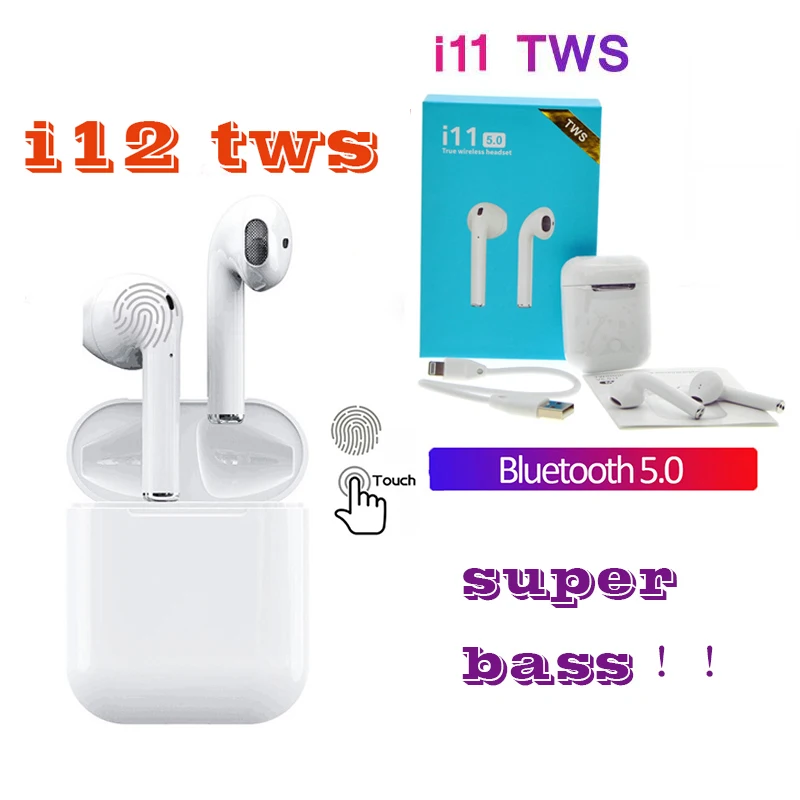 

i12 i11 TWS Bluetooth 5.0 Touch Earphones,Mini Wireless Sports Sweatproof Invisible Earbuds with Charging Box for IOS Android