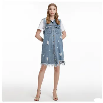 

Womens Denim Vest 2019 Spring New Loose Casual Hole Sleeveless Long Jeans Vest Wild Jacket For Party Work Travel Dating Coat