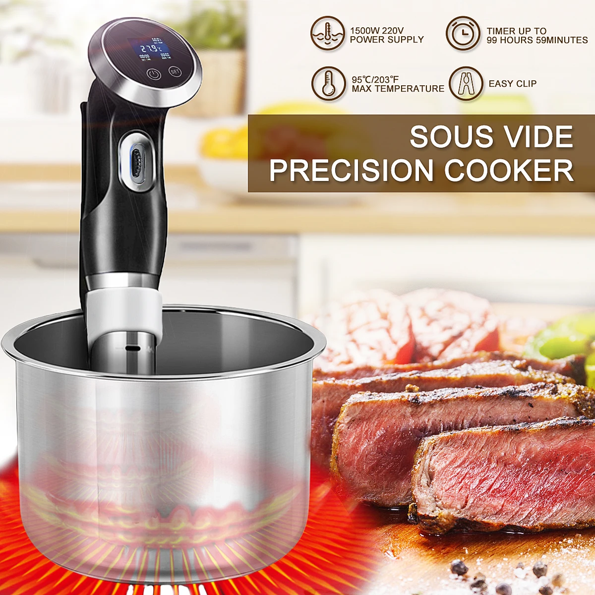 

Sous Vide Precision Cooker 220V Immersion Circulator Low Temperature Cooking Rod Digital Intelligent LCD EU Plug Quiet Alarming