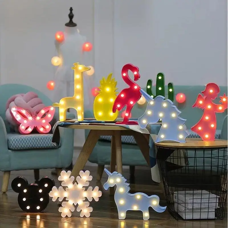 

Flamingo Led Night Light Cartoon Unicorn Head Pineaapple Lantern Christmas Wedding Decoration Tropical Party Home Decoration