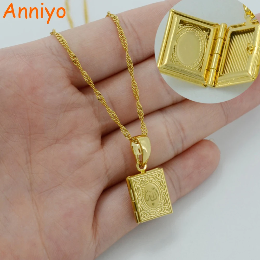 

Anniyo Small DIY Photo Box Necklaces for Women/Girl,Allah Pendant Gold Color Muslim Islamic Jewelry Gift #037102