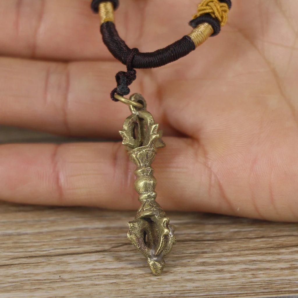 Tibet Buddhism Pure Copper 5 stocks cross Vajra Pestle Pendant Magic Amulet 