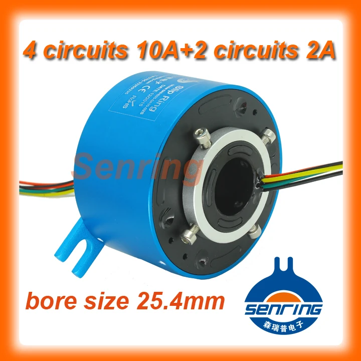 Electronic supply slip ring bore size 25.4mm with 4 wires 10A and 2 circuits signal of through hole slip ring