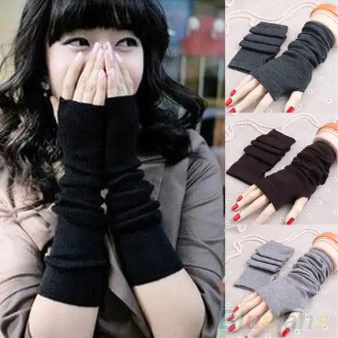 Женские модные вязаные длинные перчатки без пальцев, теплые зимние перчатки 9DWV