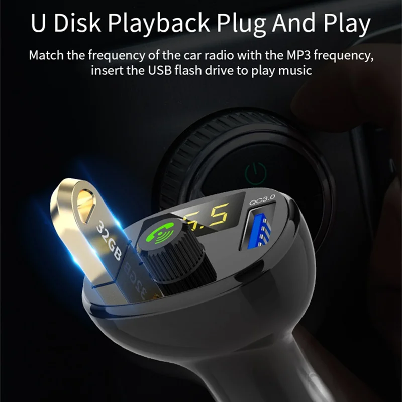 VicTsing Wireless Bluetooth Car FM Transmitter Radio Hands-Free Car Kit Double USB Charger Fast Charging Module Black 5V3A      (7)