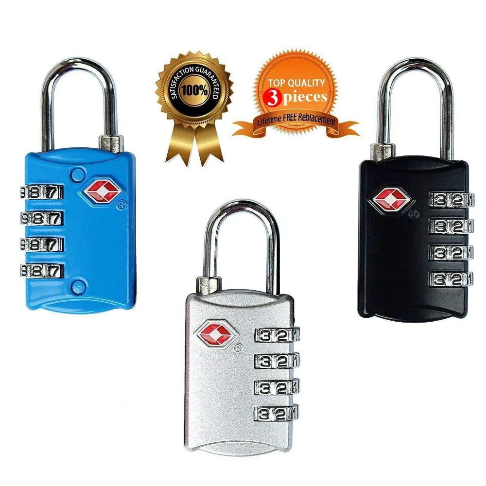 

TSA Luggage Locks 4 Digit Combination Resettable Durable Heavy Duty Travel Baggage Padlock Suitcase Lock (Multi color 3 piece)