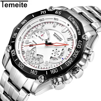 

TEMEITE 2018 Military Army Quartz Watch Men Date Display 3D Big Dial Stainless Steel Strap Top Brand Luxury Casual Wrist Watches