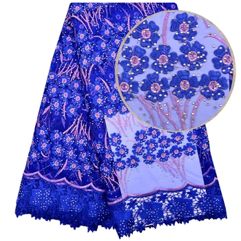 

Best Class African Stones Lace Fabric Blue Color Swiss Voile Lace Embroidery French Mesh 2018 Nigeria Lace Fabric Material 1161