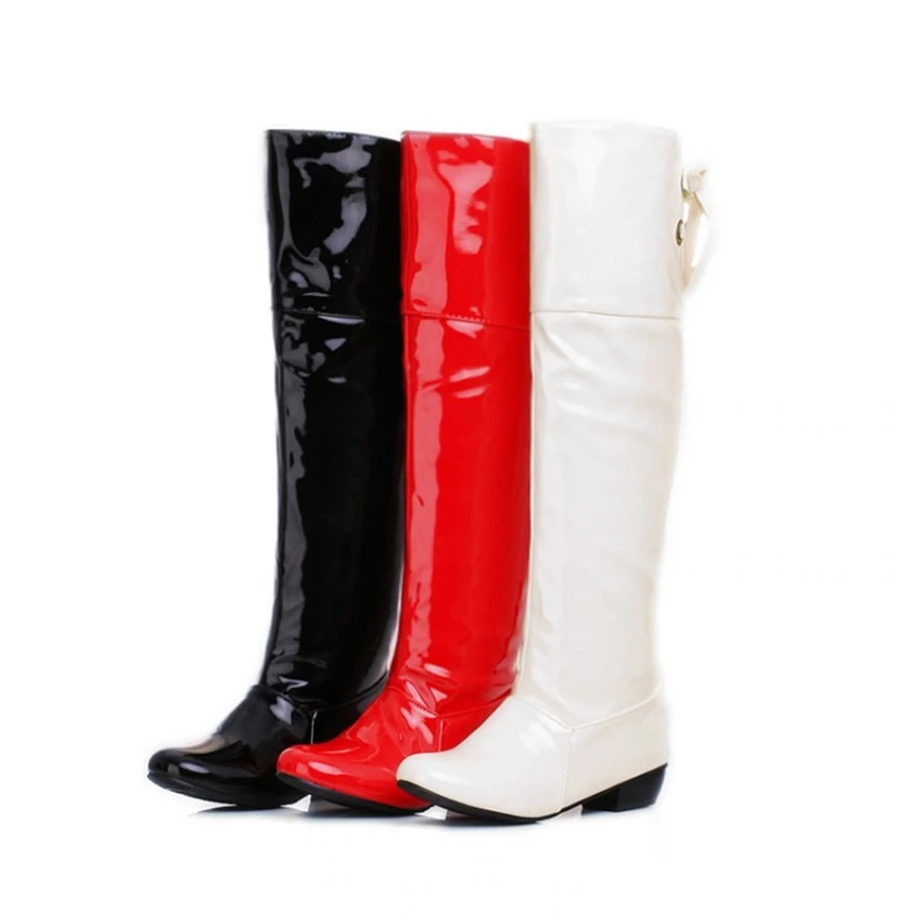 Boots Patent Leather White red wedding shoes plus size 42 43 44 45 46 small yards