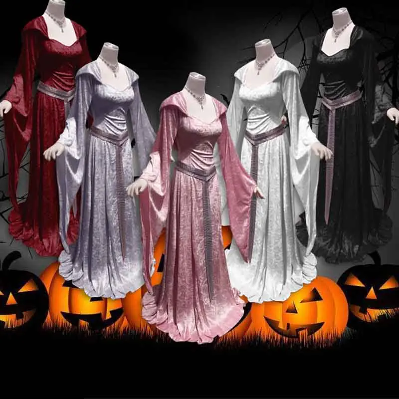 

Plus Size 5XL Women's Medieval Renaissance Gown Robe Costume Velvet Gothic Square Collar Maxi Court Style Dress Outfit For Lady