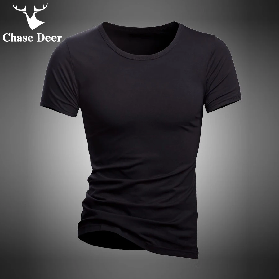 

2019 Summer T Shirt Solid Cotton High Quality Slim Casual New Brand Chase Deer White And Black Tracksuit Underwear T-Shirt Men