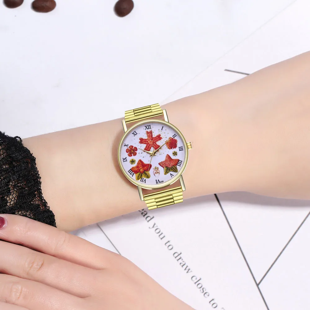 Наручные часы дамы браслет цепи кварцевые часы Рождественский подарок Для женщин часы моды платье Кварцевые Лидер продаж цветы платье