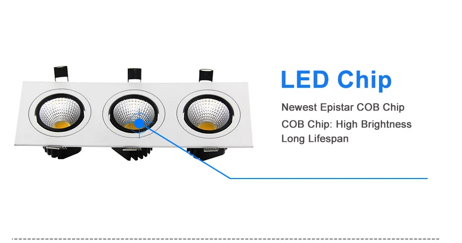 [DBF] затемняемый 3 головки квадратный встраиваемый COB светильник 15 Вт 21 Вт 30 Вт 36 Вт регулируемый угол светодиодный потолочный светильник AC 110 В/220 В домашний декор