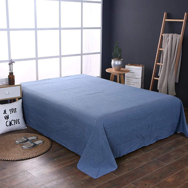 Stylish Modern Style Denim Blue Solid Color Bedding 1Pcs Soft Bed Linen