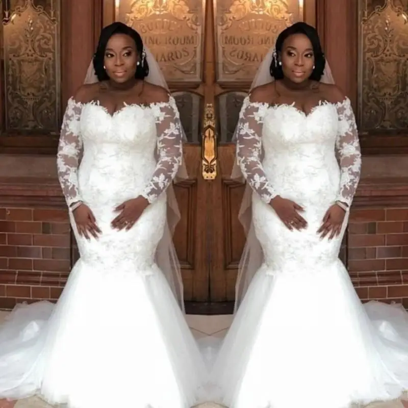 

New Style Off the Shoulder Mermaid African Bridal Dresses Court Train Lace Appliques Wedding Gown Robe De Mariage 2020