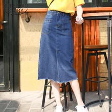 Осенние модные джинсовые юбки женские длинные джинсовые с высокой талией женские повседневные женские карманы Повседневная Женская юбка 1273 40