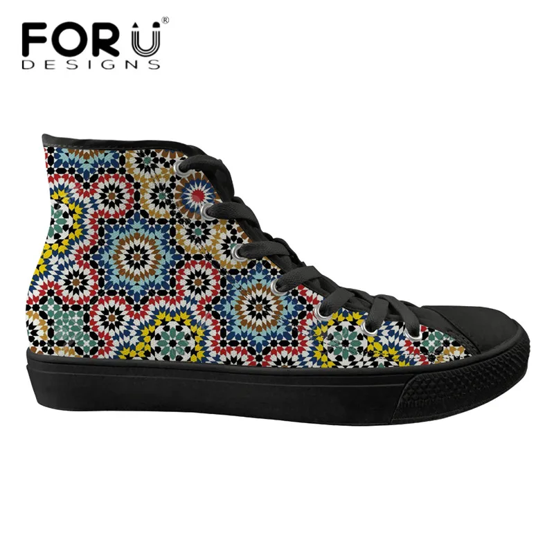 

FORUDESIGNS Traditional Moroccan Pattern Casual Sneakers Fashion Women High Top Vulcanize Shoes Comfortable Lace Up Walking Shoe