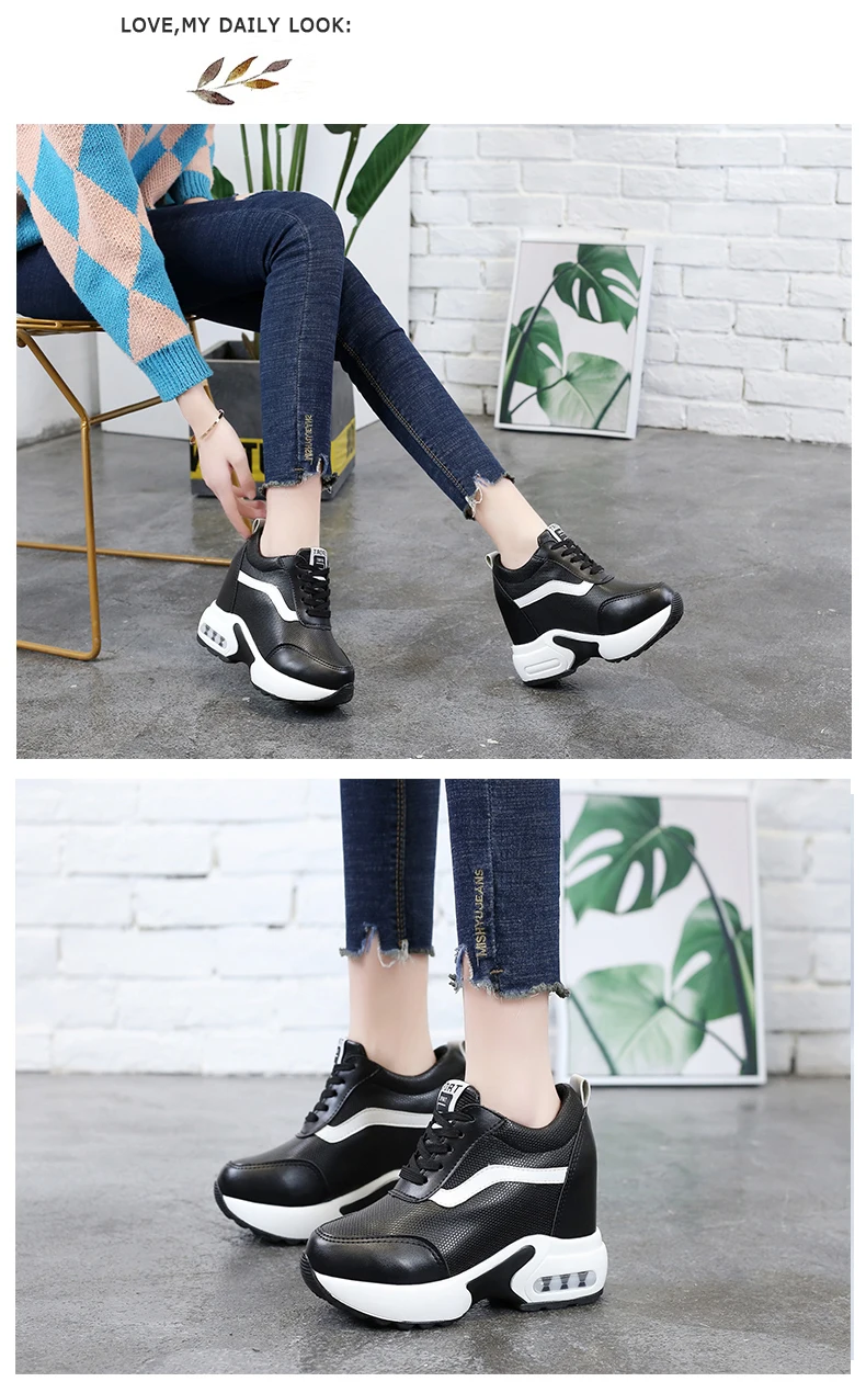 10CM Wedge Woman Sneakers Platform Spring Autumn Pu Leather New Female Casual Shoes Wedge Breathable Sneakres Ladies