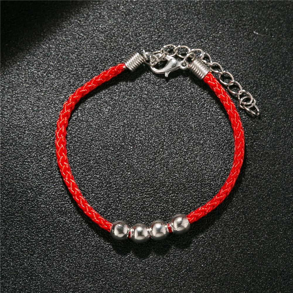 

Lucky Red Black Thread Amulet String Silver Color Charm Chain Bracelets For Women With Friendship Rope Bracelet
