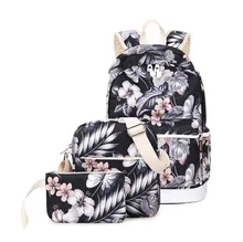 3 шт./компл. Рюкзак Женщины Цветочные Печати Рюкзак Холст Bookbags Школьные Сумки Рюкзаки для девочек-Подростков Bagpack Backbag