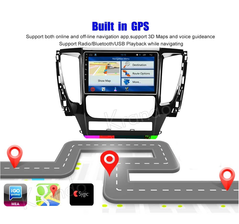 Best Krando Android 8.1 10.1" IPS Full touch screen car multimedia player for For MITSUBISHI PAJERO 2016 GPS navigation system BT 2