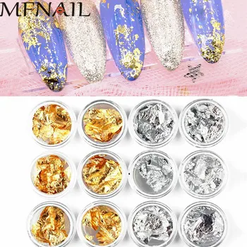 

Silver&Gold 12jar/set Aluminum Foil Paper Nail Art Sticker 3D Glitters DIY Manicure UV Gel Polish Nail Decoration Tools MAFANAIL