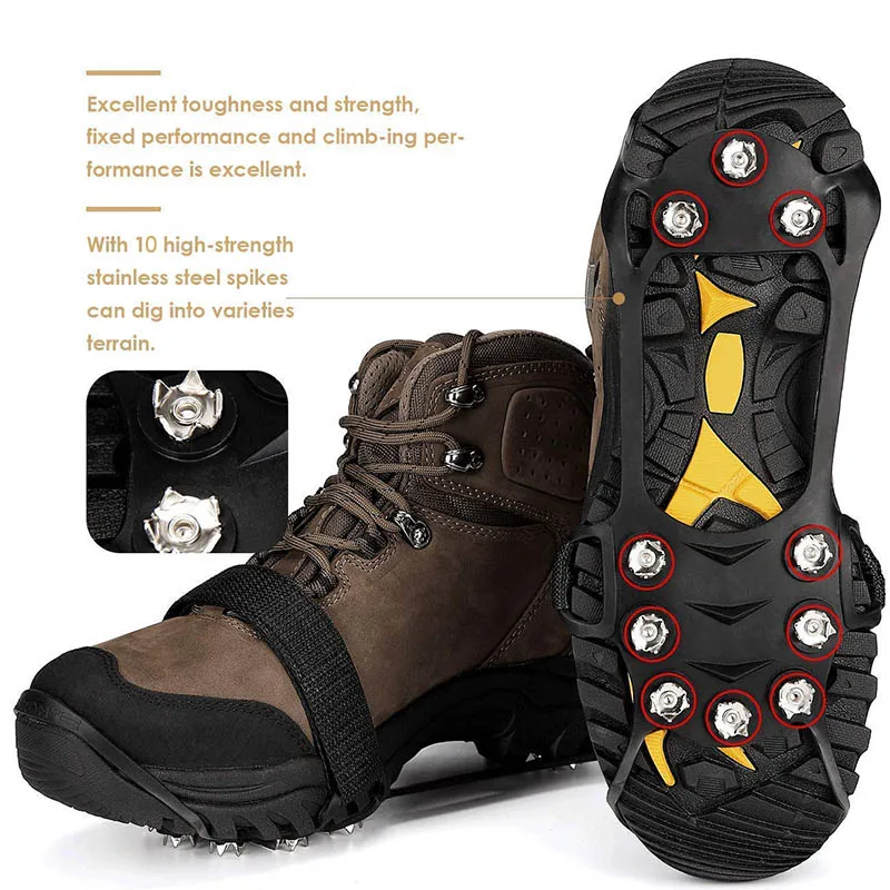 

1 Pair Anti-Slip 10 Teeth Ice Crampons Traction Cleat for Shoes Boots Outdoor Hiking Climbing BB55