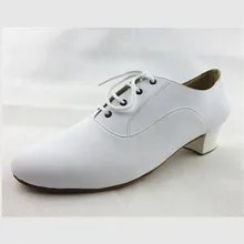 White Latin Dance Shoes Men Lace Up Ballroom Dance Shoe Square Heel Salsa Shoes Soft
