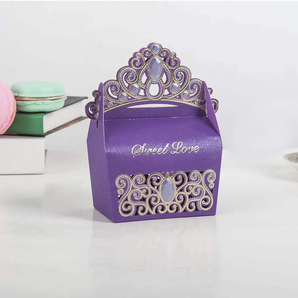 10pcs High Quality Wedding Dragee Box Colorful Cake Packaging Box Paper Gift Boxes for Packaging Wedding Event& Party Supplies - Цвет: Purple