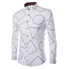 Special design Round triangle White Long Sleeve Men Shirt white chemise homme brand-clothing shirt plus size 3XL CHFF-9209