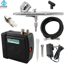 OPHIR 0,3 мм двойного действия Аэрограф Комплект с воздушным компрессором для украшения торта/макияж/пульверизатор для ногтей Пистолет Краски_ AC003H+ 004A+ 011