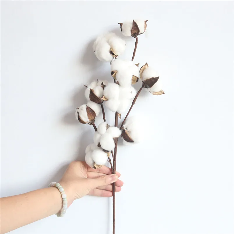 21 inch Naturally Dried Cotton Stems Farmhouse Style Artificial Flower Filler Floral Home Decor Cheristmas decoration #4n07 (4)