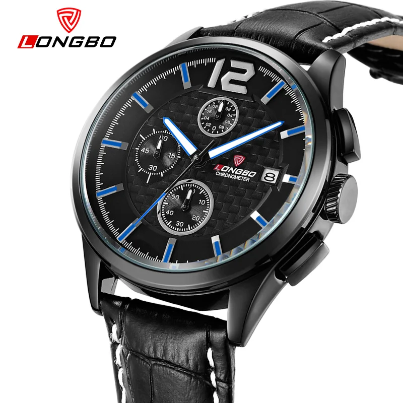 LONGBO Luxury Brand Men Waterproof Army Quartz Watch 2016 New Casual Cakendar Geniune Leather Wristwatch Relogio