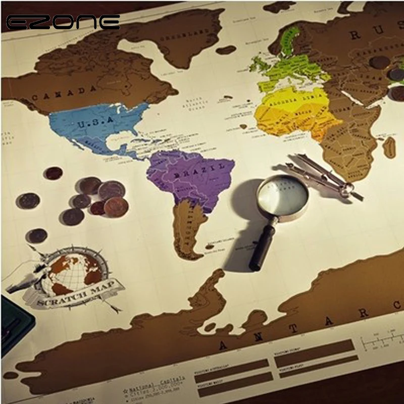 

EZONE HOT Funny Scratch Map Black Mapa Creative Scratch Off Map Travel Scratch World Map For Traveler 82.5 x 59.5cm