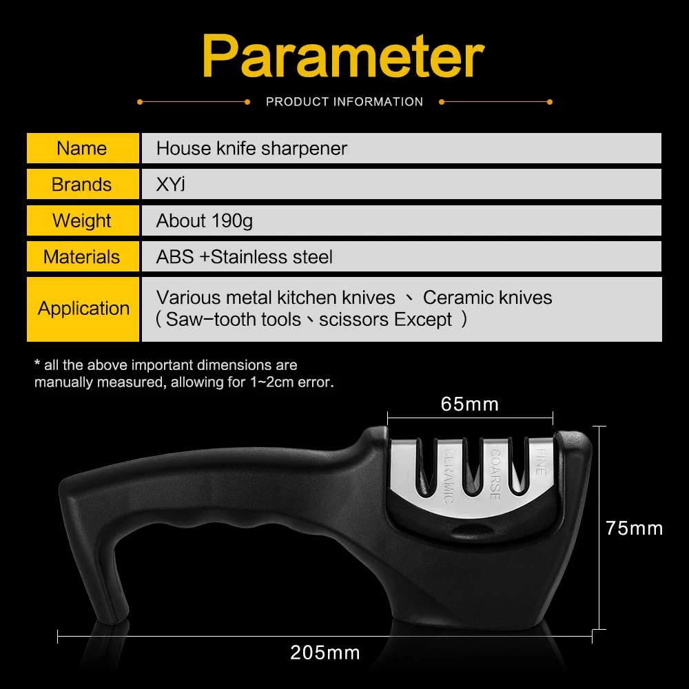 XYj профессиональная точилка для ножей Быстрая 3 этапа точилка Нескользящая ручка нож шлифовальная машина для ножей из нержавеющей стали кухонный инструмент