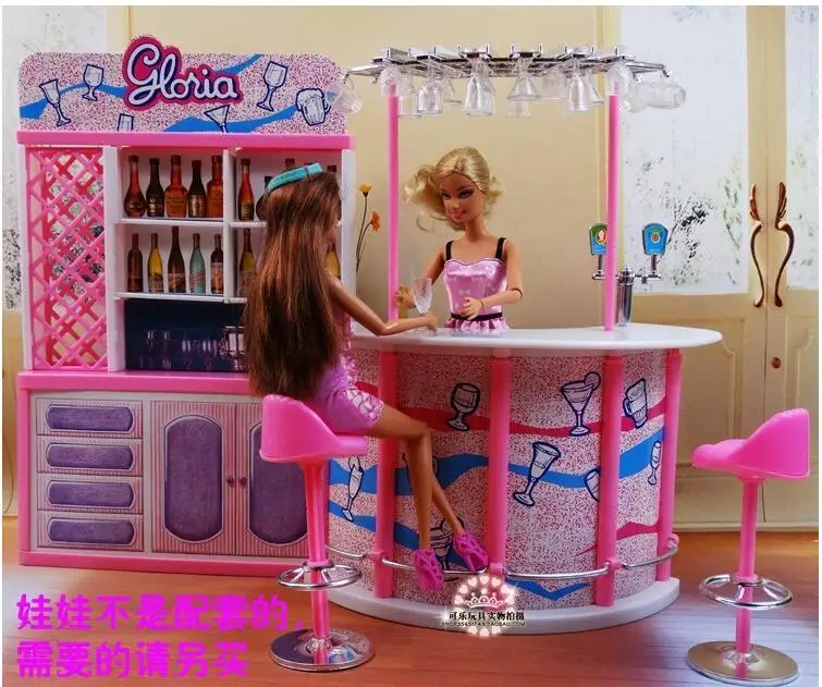 Barbie Toys Set Barbie Cafeteria Miniture Stool Dining Table Chair