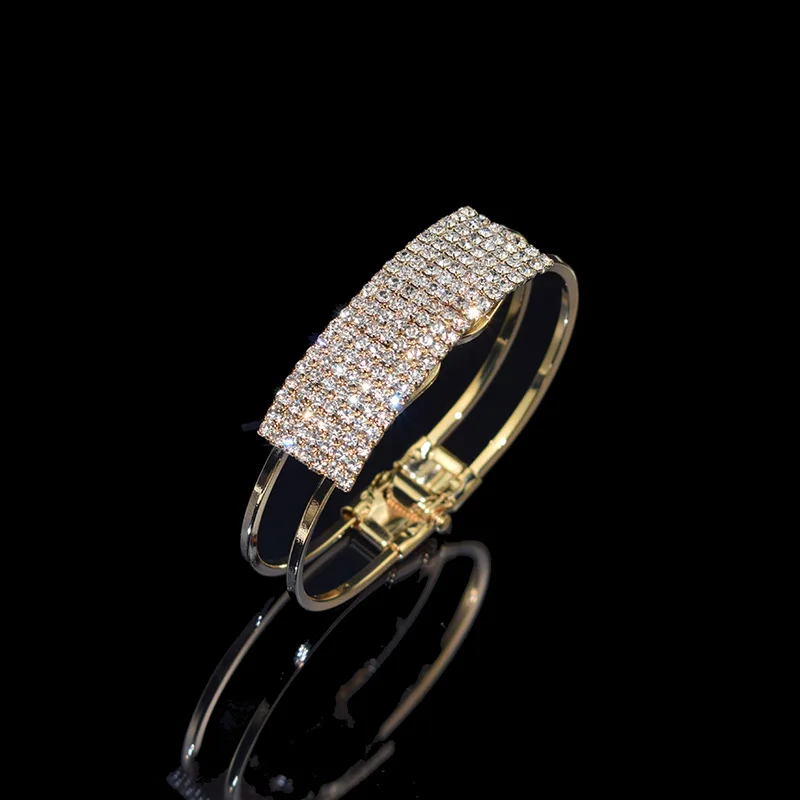 Модный Кристальный браслет для женщин, золотой цвет и серебряный браслет, стразы, Открытый браслет, браслет, подарок на праздник