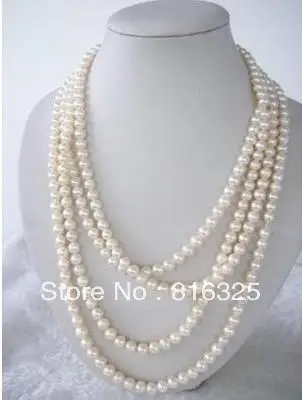 

FREE SHIPPING>>100" LONG WHITE FRESHWATER PEARL NECKLACE 7-8MM HA-100 AAA